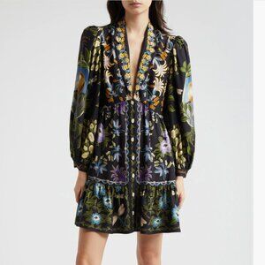 FARM Rio Black Winter Garden Mini Shirt Dress, NWT 🇧🇷